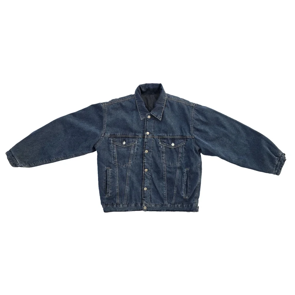 VTG Arizona Jeans Reversible Quilted Denim Jacket Men's Size Large Blue & Black